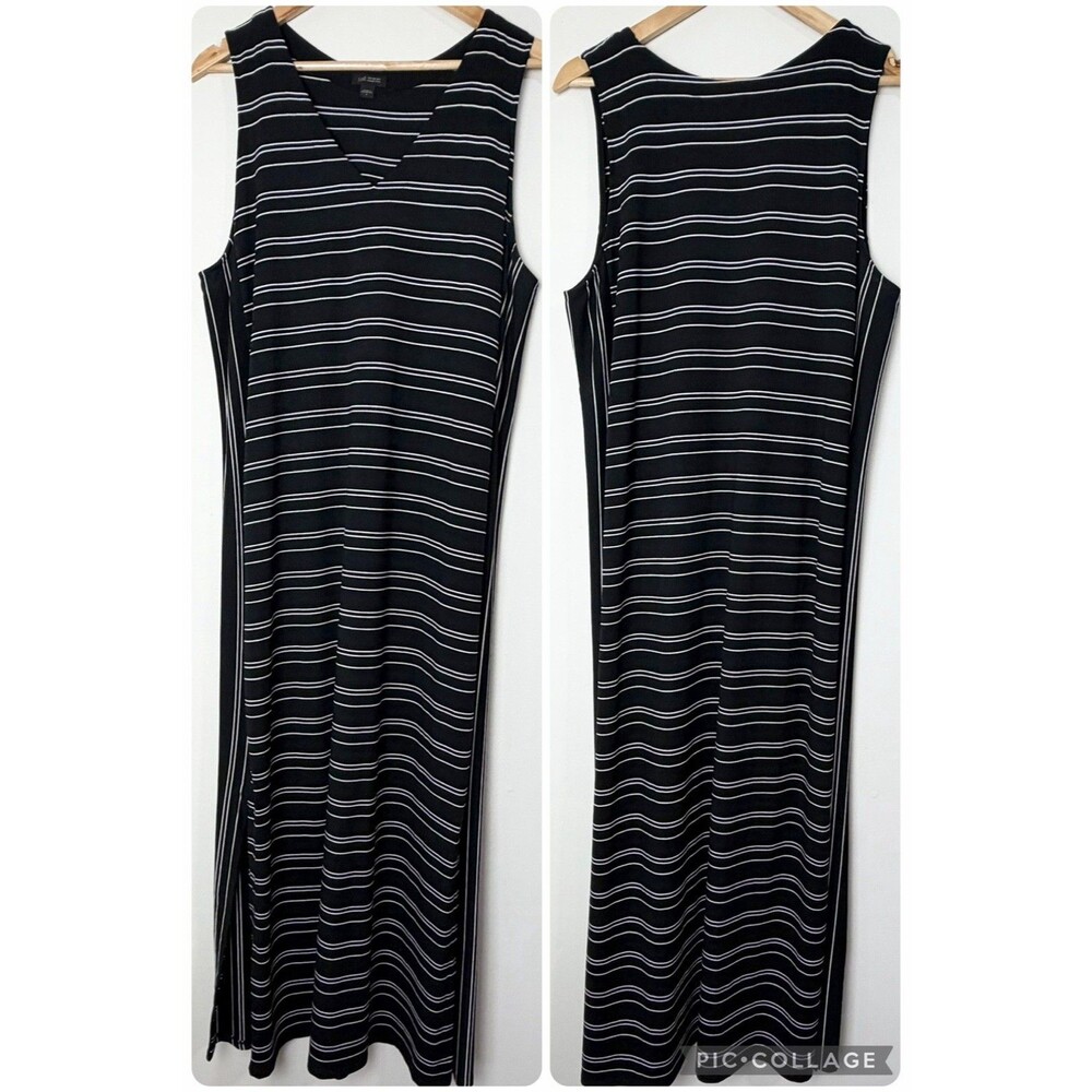 J. Jill Wearever Midi Dress Black & White Striped Sleeveless V-Neck Women’s XL